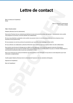 Modèle de lettre pour contacter VISTORY