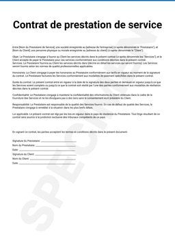 Modèle de contrat de prestation de services avec VISTORY